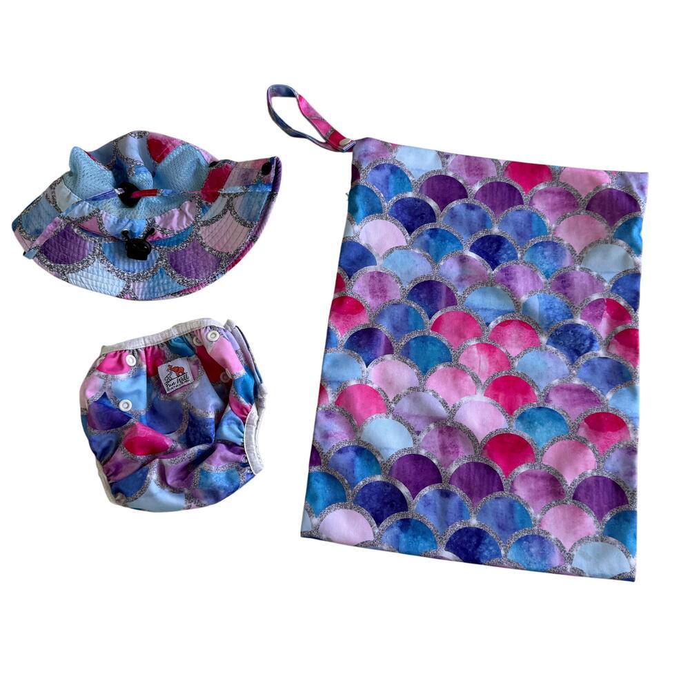 Fun Well Adjustable Sun Hat Infant Baby Toddler & Wet Bag Mermaid Set